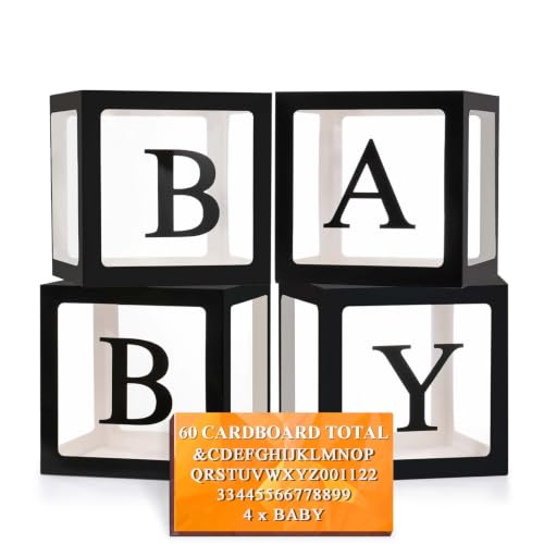 Ledido Transparent Balloon Boxes with 60 Letters Numbers for Custom Name - color: Black, size: 4PCS Boxes