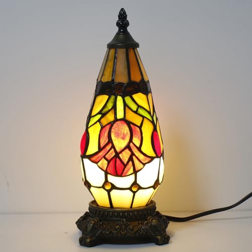 Small Tiffany Stained Glass Table Lamp 5.5X11 Inch (Red Tulip Flower) - color: Red Tulip Flower