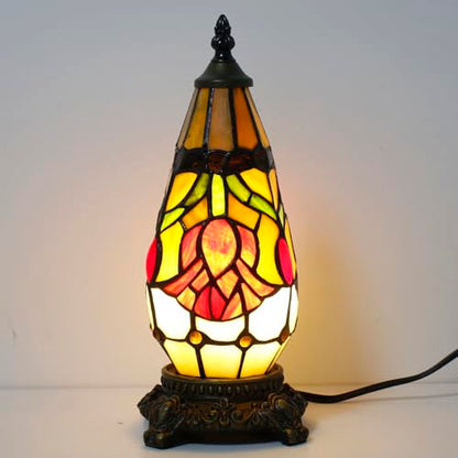 Small Tiffany Stained Glass Table Lamp 5.5X11 Inch (Red Tulip Flower) - color: Red Tulip Flower