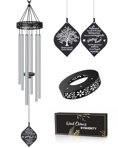 Synhonty Memorial Wind Chimes for Loss of Husband, 32" Sympathy Gift, Remembrance/Grief/Bereavement Gifts in Memory of Husband - size: E-Silver-Husband