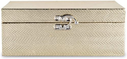 Set of 2 Decorative Wooden Keepsake Boxes Storage Boxes with Gold Leather and Clasp Closure Small Size Jewelry Organizer Gift Box