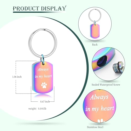 Pet Paw Cremation Jewelry Urn Keychain for Ashes for Women Men Memorial Keepsake Keychain - color: Rainbow