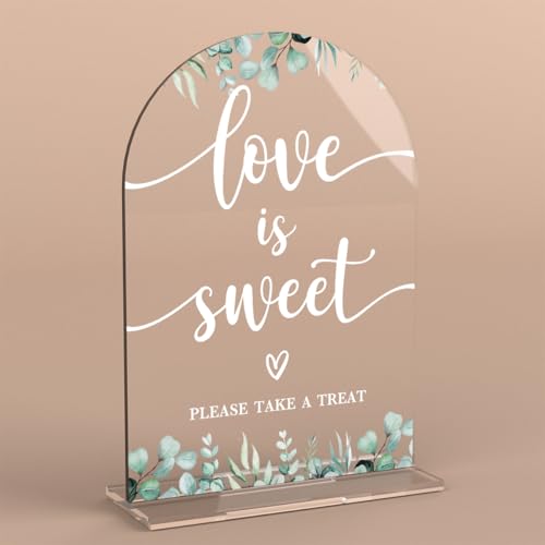 Acrylic Wedding Sign Love is Sweet Signs for Ceremony Modern Calligraphy Arch Acrylic Table Top Signs for Wedding Reception and Event Party Table Decor (Eucalyptus Leaves) - color: Love is Sweet