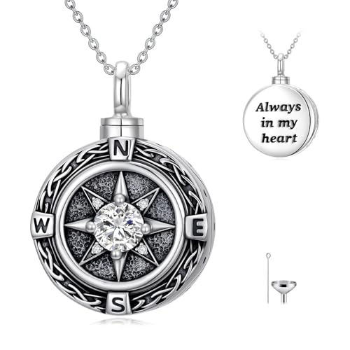 TOUPOP Tree of Life Urn Necklace for Ashes 925 Sterling Silver Cremation Jewelry Memorial Gifts Keepsake Jewelry with Funnel Filler for Women - style: 3-Compass