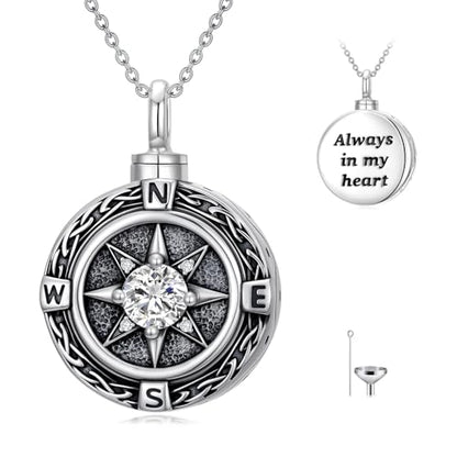 TOUPOP Tree of Life Urn Necklace for Ashes 925 Sterling Silver Cremation Jewelry Memorial Gifts Keepsake Jewelry with Funnel Filler for Women - style: 3-Compass