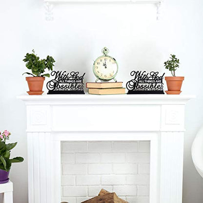 Jetec Inspirational Table Sign Art Decoration, with Lord Possible | Faith Decor for Table Centerpiece, Wooden Base Metal Cutout, Home Living Room, Motivational Letter Sign - style: With Lord Possible