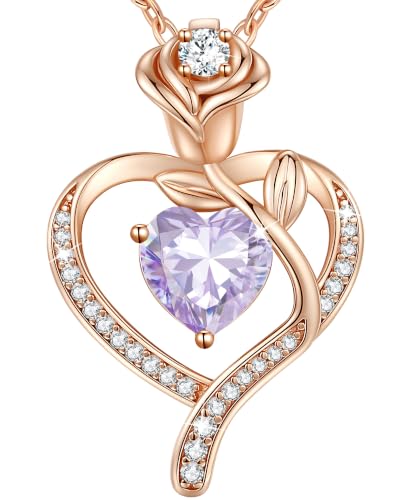 925 Sterling Silver Rose Love Heart Birthstone Necklaces for Women Jewelry | Hypoallergenic Nickel-Free & Lead-Free Pendant,Birthday Anniversary Christmas Gift for Women Wife Mom Girlfriend - color: Rose Gold-06-Jun