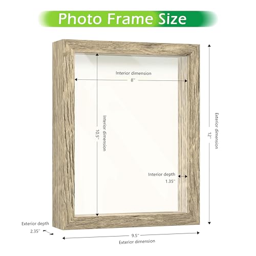 FrameWorks 8.5x11 Driftwood Wooden Shadow Box Frame – Soft Felt Back, Tempered Glass, and Included Elegant White Ball Push Pins - color: Natural, size: 8.5"x11"