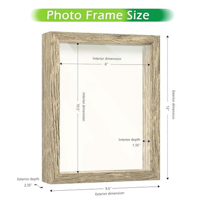 FrameWorks 8.5x11 Driftwood Wooden Shadow Box Frame – Soft Felt Back, Tempered Glass, and Included Elegant White Ball Push Pins - color: Natural, size: 8.5"x11"