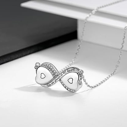 Sterling Silver Dual Infinity Urn Necklace for Women: Double Heart Cremation Necklaces Jewelry Hold Two Ashes - Infinity Memorial Keepsakes Pendant Jewelry Gifts for Loved Ones - color: Infinity-Heart