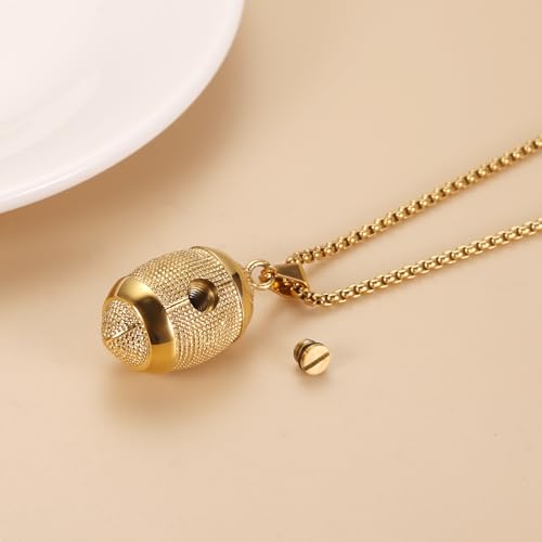 America Football Urn Necklace For Ashes For Men Stainless Steel Rugby Cremation Jewelry Hold Human Ashes Keepsake Neckace Engravable Memorial Of Loved Ones - color: Gold