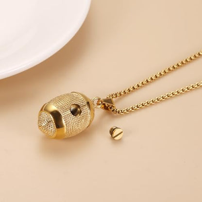 America Football Urn Necklace For Ashes For Men Stainless Steel Rugby Cremation Jewelry Hold Human Ashes Keepsake Neckace Engravable Memorial Of Loved Ones - color: Gold