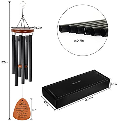 Memorial Sympathy Wind Chimes (Alternative Flowers) for Memorial/Bereavement/Condolence, 32"-Black