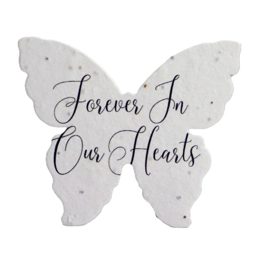 Of The Earth Handmade Paper - Wildflower Seed Paper Butterfly Shapes - B/W Script Variations - 3" - Set of 48 (Forever in Our Hearts) - color: Forever In Our Hearts