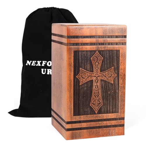 Large Wooden Urns for Human Ashes Adult Man, Decorative Urns for Mom Dad, Full Size 300 Cubic Inches (11.4'' H) Cremation Urns for Men Women, Wood Cross Urn for Ashes for Women Adult Male