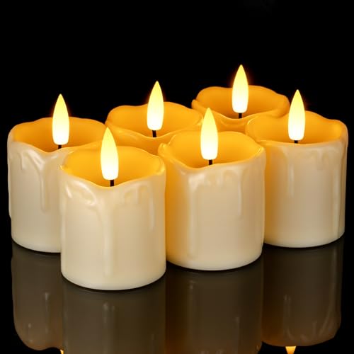 Homemory 2"x 2" Ivory 6 Hour Timer Flameless Votive Candles, 6 Pack | Battery operated, 400+ hours runtime, flickering flame, 3D wick fake candles for christmas, wedding, home decor - color: Ivory