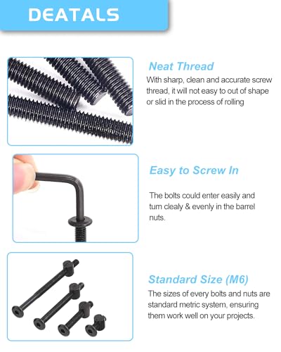 Crib Screws Hardware Replacement Kit - 16 Set Baby Bed Frame Bolts,Barrel Nuts&Wooden Dowel Pins Set - M6x16/40/60/80 mm Hex Drive Socket Cap Screws Nuts for Beds Headboards Chairs Furniture