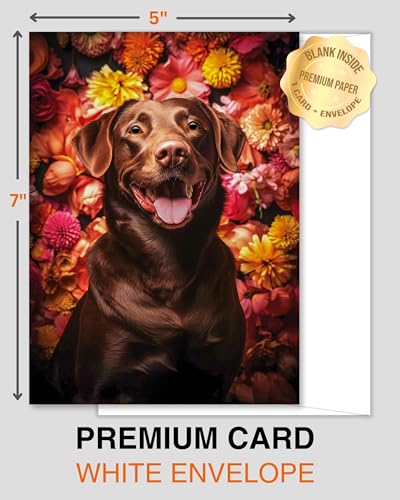 Labrador with Flowers All Occasions Greeting Card from Unique Dogs Party Delights Collection Large 5x7 Inch Blank Inside with White Envelope - color: Labrador with Flowers