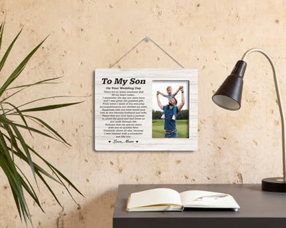 HiLus Gifts for Sons On Wedding Day, Wooden Picture Frame Gifts, Sons Photo Frame Gift, Touching Mother to Son Poem, Son Wedding Gift from Mom, There are So Many Emotions That Fill My Heart Today... - color: SonGift15