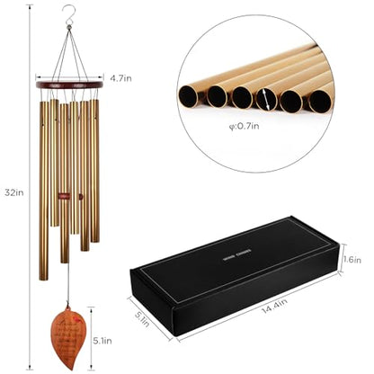 Golden Aluminium Windchimes for Outdoors - Deep Tone Memorial Wind Chimes for Loss of Loved One