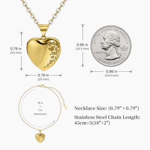 Heart Locket Necklace for Women Butterfly Necklace Holds Pictures Memorial Jewelry Birthday Mother's Day for Women - color: Silver