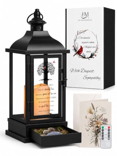 Memorial Lantern Gift with Drawer for Keepsakes, Bereavement Sympathy Gift for Loss of Mom Dad Husband Wife, Funeral Remembrance Decor - color: A Limb Has Fallen/Black