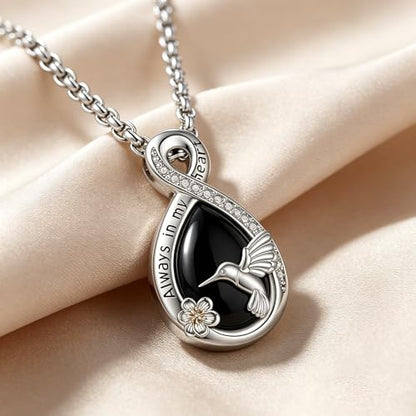 Urn Necklace for Ashes Blue opal Cremation Necklace Keepsake Memory Jewelry for Ashes of Loved Ones Keepsake - style: Hummingbird Black Obsidian