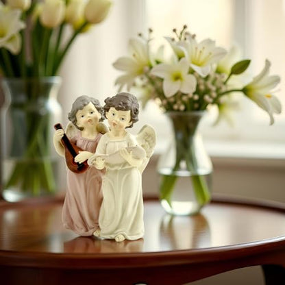 Musical Angel Duo Figurine, Singing and Playing Angels, 6.3 Inch | Hand-painted resin angel choir figurine for tabletops, Christmas displays and music rooms; a meaningful gift for women - color: Singing and Instrument Angel