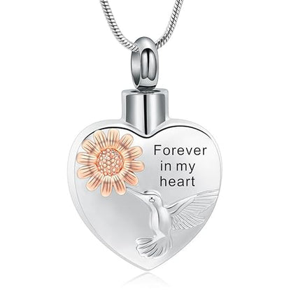 Urn Necklace for Ashes Sunflower Cross Necklace Cremation Jewelry Ashes Necklace for Human Women Pets Sunshine Pendant Keepsake Jewelry for Ashes - color: Bird-Rose gold