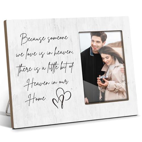 Memorial Picture Frame, Because Someone We Love is in Heaven, Sympathy Gifts Bereavement Gifts for Loss Of Loved One, 4x6 Wooden Photo Frame For Wall Tabletop Display /044