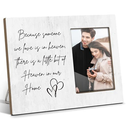 Memorial Picture Frame, Because Someone We Love is in Heaven, Sympathy Gifts Bereavement Gifts for Loss Of Loved One, 4x6 Wooden Photo Frame For Wall Tabletop Display /044