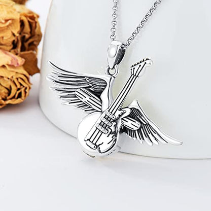 PELOVNY Urn Necklaces for Ashes of Loved Ones 925 Sterling Silver Personalized Heart Locket Urn Necklace Cremation Keepsake Memorial Jewelry Gifts for Women Men - color: Guitar Urn