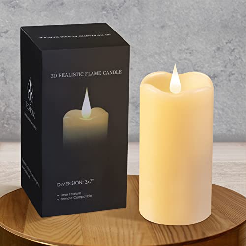 TECHLONG Flickering Flameless Candles with 3D Moving Flame, Last 1000+ Hours Battery Operated Candles with Timer, Ivory Real Wax Pillar Electric LED Candle for Wedding Christmas Party/3" x 7" - color: Style A, size: 3" x 7"