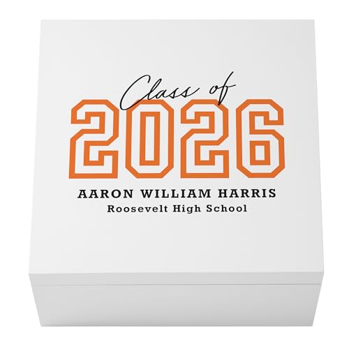 Let's Make Memories Personalized Keepsake Box - For Graduation - Class of 2026 or Any Year - Graduate Memento Box - Customized For Any Grad and School - 12" Lx12 Wx6 H - Loud & Proud - Orange - color: Orange - Loud & Proud