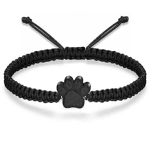 Urn Bracelet Cremation Jewelry for Ashes for Women Men Cremation Bracelet for Pets Ashes Keepsake Memorial Ash Bracelet - color: Black Paw