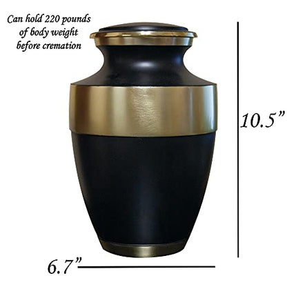 Black and Gold Cremation Urn for Human Ashes, Adult Engraved Memorial Urn