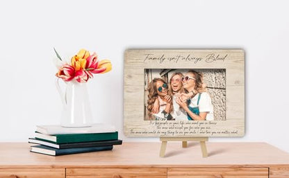 Best Friend Picture Frame, Family Isn't Always Blood Friends Picture Frame, Rustic White Family Photo Frames, Bestie Birthday Graduation Friendship Gifts Ideas, Home Office Tabletop Decor-f04 - size: Family Isn't Always Blood-04