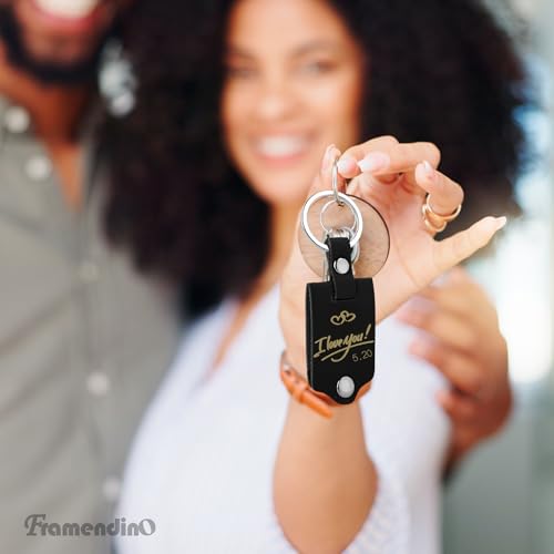 Framendino, Custom Picture Keychain with Leather Protection Photo Key Chains Personalized Photo for Family Lover Gifts - color: Black
