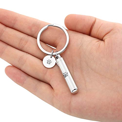 Personalized Master Free Engraving Custom Pet Dog Paw Cylinder Cremation Urn Keychain Keepsake Memorial Ashes Jewelry Silver - color: Silver(engraving)