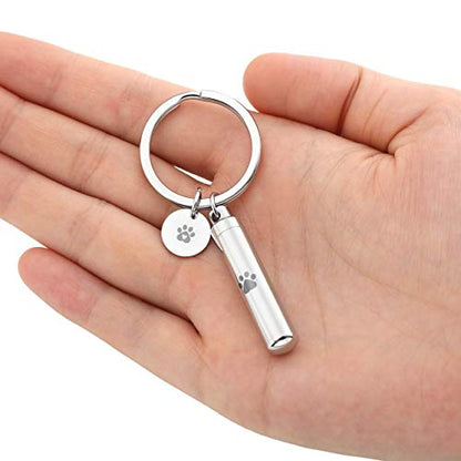 Personalized Master Free Engraving Custom Pet Dog Paw Cylinder Cremation Urn Keychain Keepsake Memorial Ashes Jewelry Silver - color: Silver(engraving)