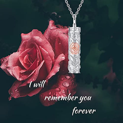 Sterling Silver Tree of Life Flower Celtic Cremation Ashes Urn Pendant Necklace for Women - color: Cylin *Rose(R/P)
