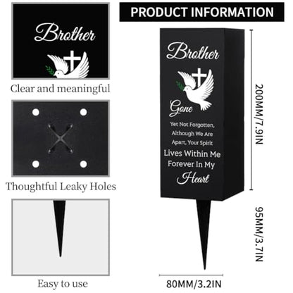 WEBEEDY Cemetery Vases Decorations for Grave Brother Metal Cemetery Flower Holder with Spike Pigeons Cross Forever in My Heart Grave Decor for Cemetery Funeral Father's Day Memorial Day,1 pc, 3x8Inch