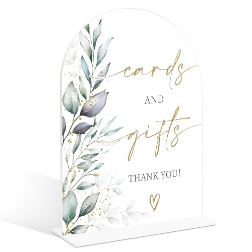 Acrylic Wedding Signs, Greenery Theme Cards and Gifts Sign, Wedding Reception Signage, Bridal Shower Table Decor with Stand, Engagement, Anniversary, Newlywed Events and Parties Supplies, 17 - color: Cards and Gifts Sign,17
