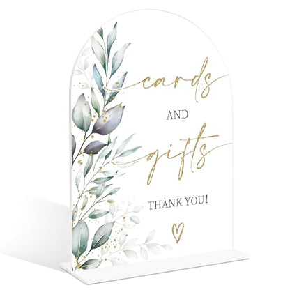 Acrylic Wedding Signs, Greenery Theme Cards and Gifts Sign, Wedding Reception Signage, Bridal Shower Table Decor with Stand, Engagement, Anniversary, Newlywed Events and Parties Supplies, 17 - color: Cards and Gifts Sign,17