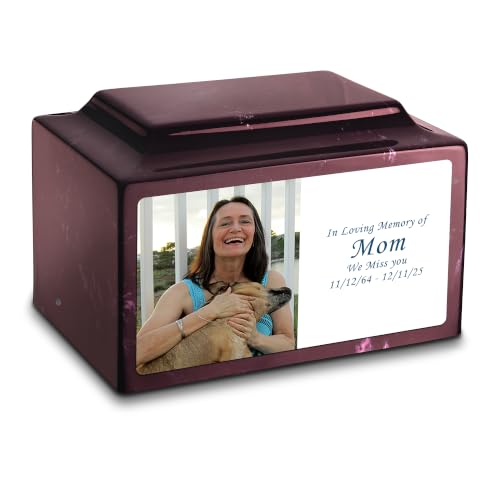 GetUrns Cultured Marble Urn Vault by Mackenzie with Personalized Picture and Text for Human Ashes I Merlot Adult Urns for Male and Female I 210lbs - color: Merlot