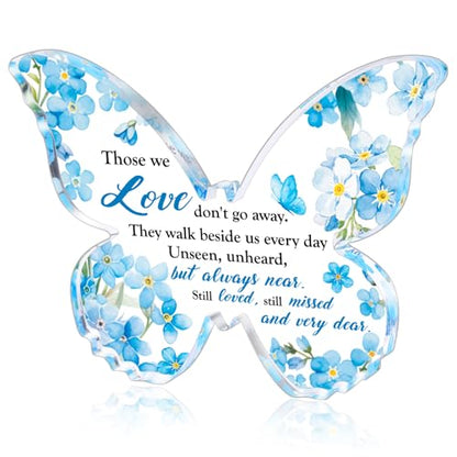 HOWAF Forget Me Not Gifts Sign, Sympathy Gifts for Loss of Loved One, Funeral Favor Blue Floral Butterfly Shape Acyclic Plaque, Memorial Keepsake, Bereavement Gift for Women Men