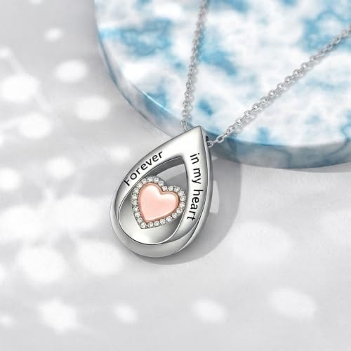 925 Sterling Silver Urn Necklace for Ashes, Teardrop/Tree of Life/Sunflower/Dragonfly/Sea Turtle/Celtic Knot/Elephant/Hummingbird Memorial Cremation Pendant Necklaces for Animal Human Ashes - color: D4: Teardrop-with engraving