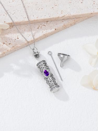Seiyang Urn Necklace for Ashes 925 Sterling Silver Cremation Necklace with Birthstone Memorial Cremation Jewelry for Women Loved One - color: 02-February, style: Style A