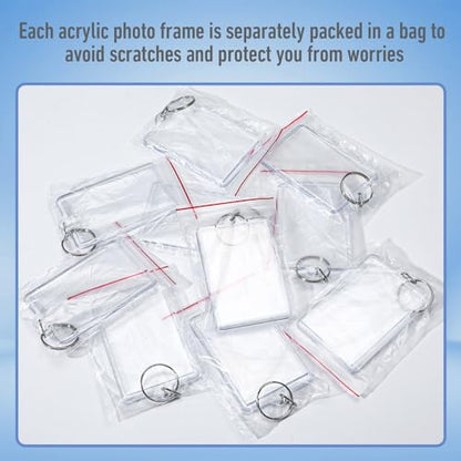 Photo Keychain Blanks Bulk, 2 x 3 Inch Transparent Acrylic Picture Keychain Holder Rectangle Photo Keychains
