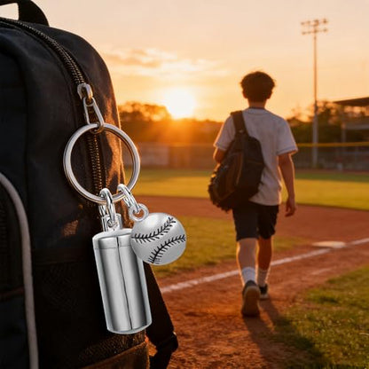 Gredstar Cremation Urn Keychain for Ashes, Cylinder Memorial Keepsake - color: Baseball